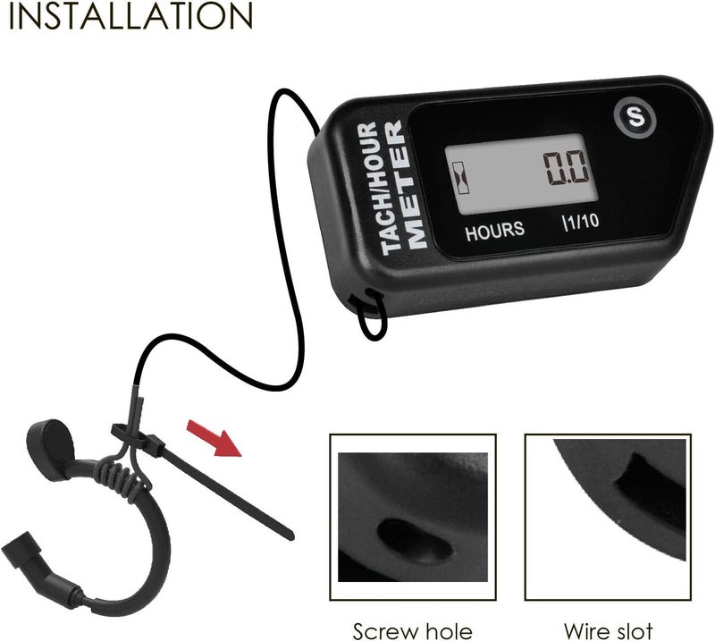 Jayron Digital LCD Tachometer Inductive Tach Hour Meter Display Max RPM Waterproof for Most Gas Engine Marine ATV Generator Lawn Tractor Motorcycle (Black) - Image 4