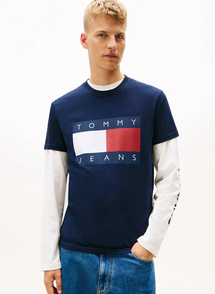 Flag Badge Jersey Crew Neck T-Shirt