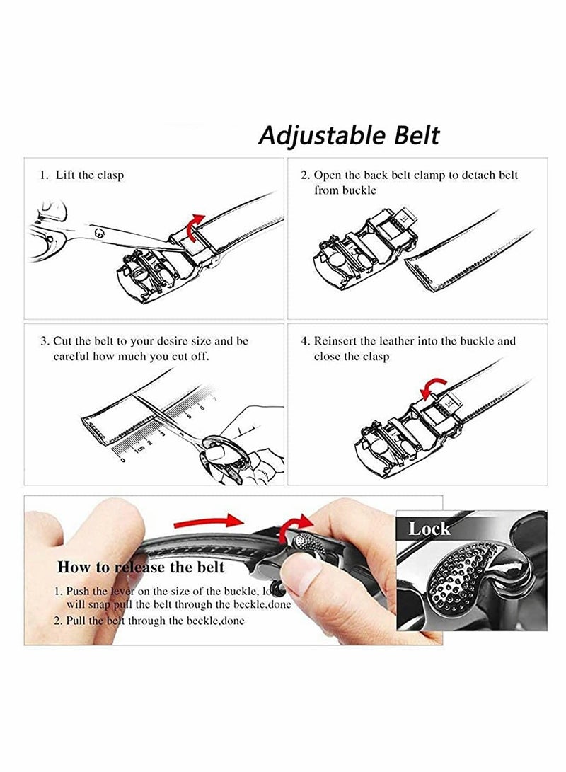 Excefore Men's Belt, Leather Ratchet Dress Belt, Belt Adjustable Sliding Buckle, Automatic Buckle (2 PCS) - Image 4