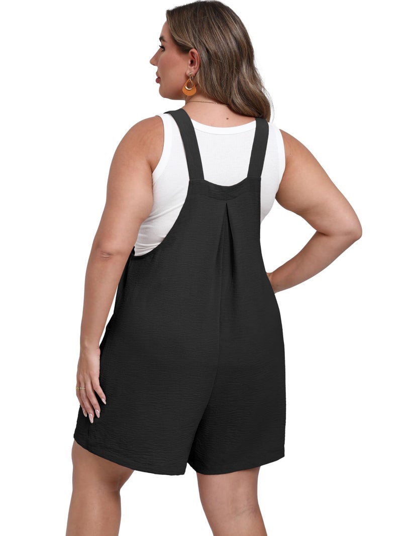 OLRIK Plus Size Rompers for Curvy Women Wide Leg Short Overalls Casual Loose Fit Jumpsuits 2026 Summer Outfits Black-2X - Image 5