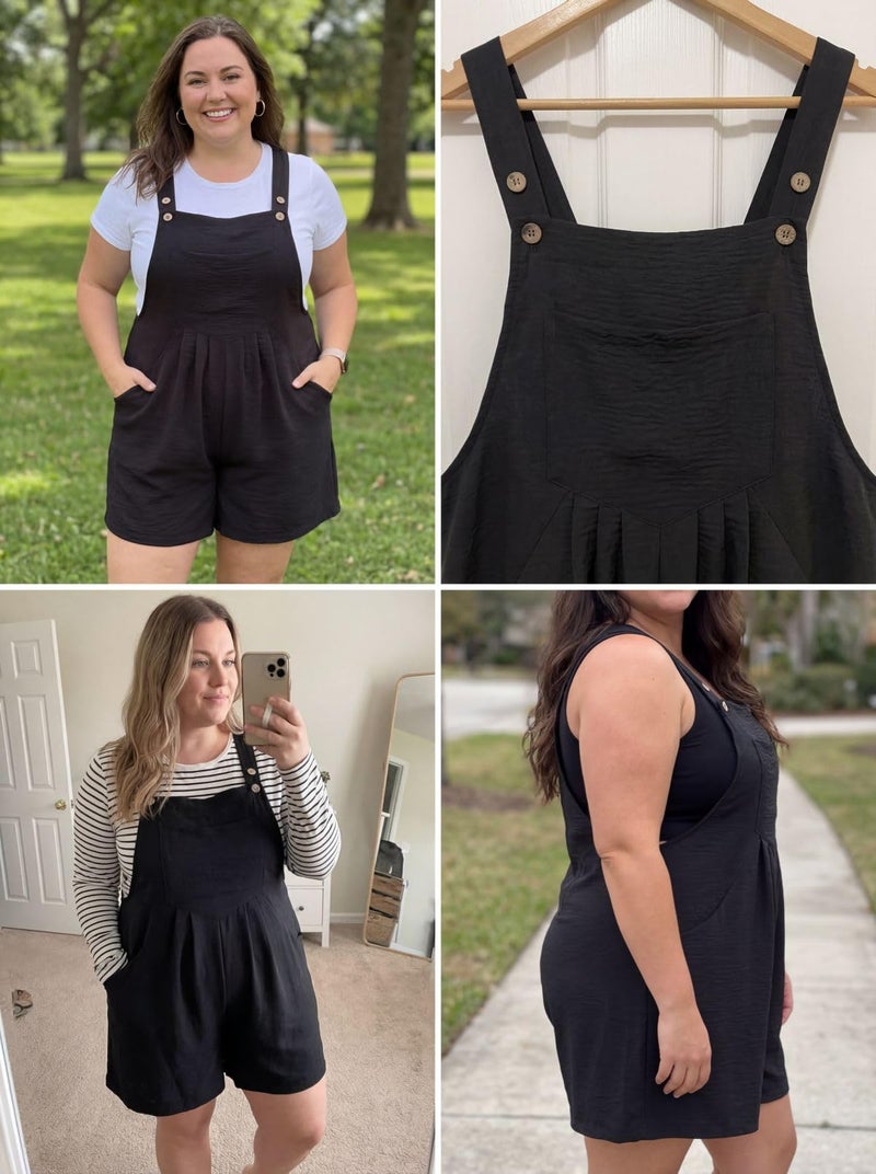 OLRIK Plus Size Rompers for Curvy Women Wide Leg Short Overalls Casual Loose Fit Jumpsuits 2026 Summer Outfits Black-2X - Image 2