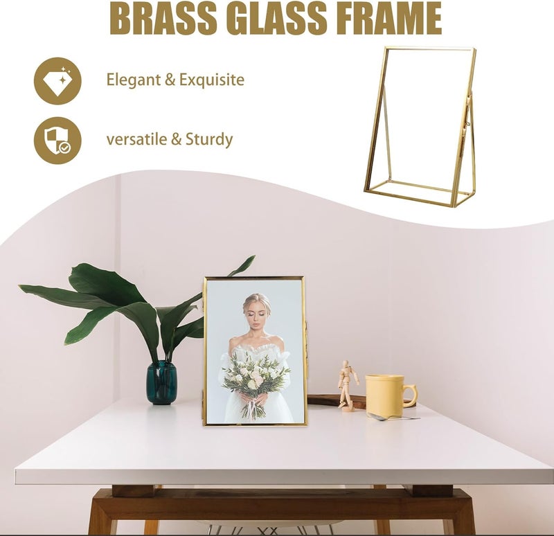 PRETYZOOM Specimen Display Box 6-Inch Brass Glass Photo Frame Vintage Tabletop Pressed Flower Picture Frame Decorative Art Display for Home Décor - Image 2