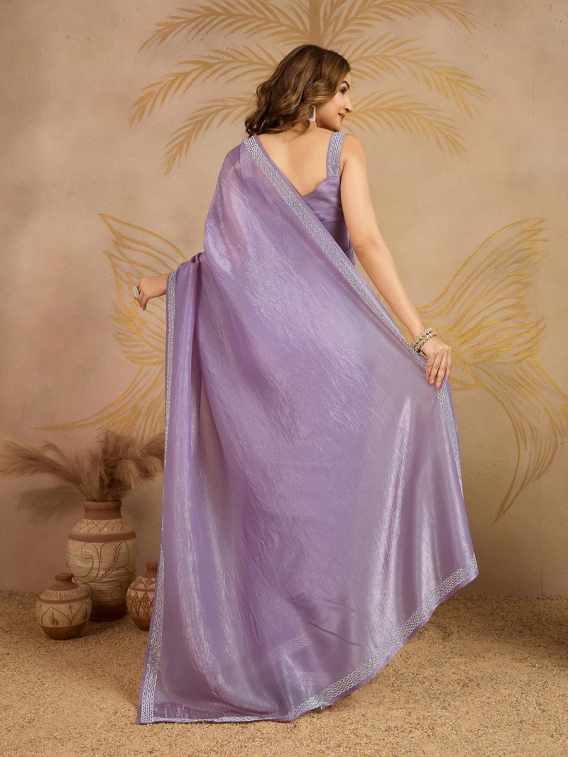 TRENDMALLS Women's Art Silk Zarkan Work Saree with Unstitched Blouse Piece (K1209-Purple) - Image 2