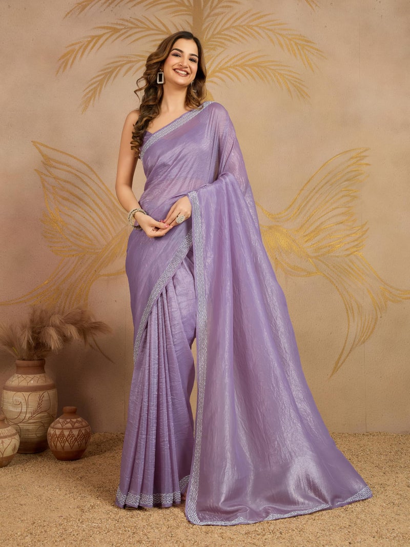 TRENDMALLS Women's Art Silk Zarkan Work Saree with Unstitched Blouse Piece (K1209-Purple) - Image 3