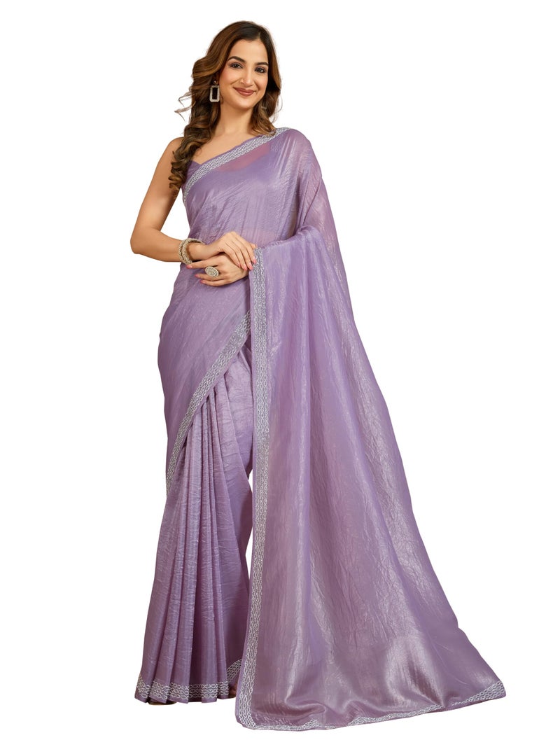 TRENDMALLS Women's Art Silk Zarkan Work Saree with Unstitched Blouse Piece (K1209-Purple) - Image 1