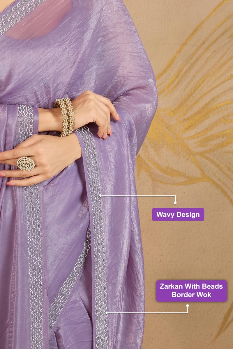 TRENDMALLS Women's Art Silk Zarkan Work Saree with Unstitched Blouse Piece (K1209-Purple) - Image 5