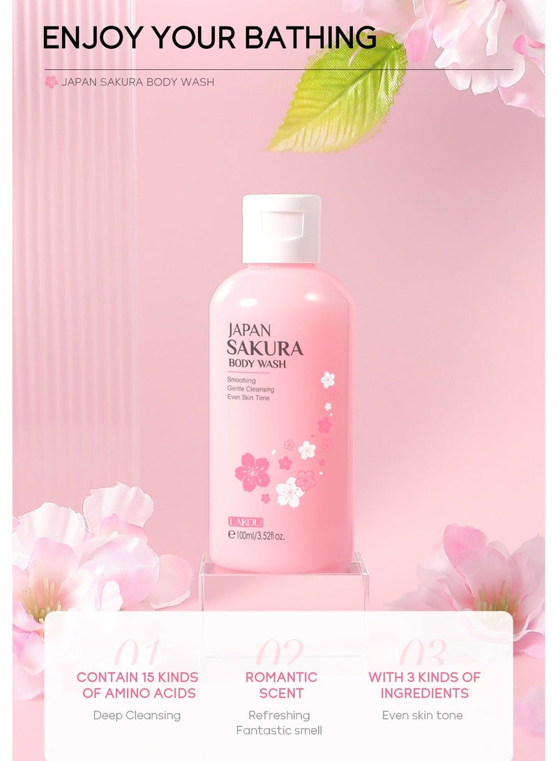 Laikou Women's Sakura Bath Set, Women's Pampering Gift Basket Birthday Gift for Mom, Friends, Sisters, Wife - Includes Sakura Shower Gel 100ml, Body Lotion 120ml, Bubble Bomb Bath Salt 30g*3  - Image 2