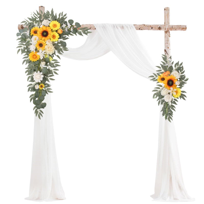 BASIMAN Arch Flowers with Drapes Kit Pack of 3 for Wedding Ceremony Arbor and Reception Backdrop Decoration Wedding Welcome Signs Floral Birthday Party DecorationSunflower