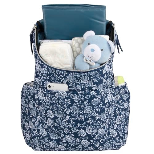 Baby Essentials Multi-Function Floral Diaper Backpack and Travel Nappy Baby Bag with Changing Pad and Stroller Straps - Image 4