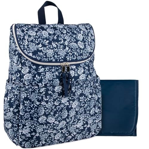 Baby Essentials Multi-Function Floral Diaper Backpack and Travel Nappy Baby Bag with Changing Pad and Stroller Straps - Image 1