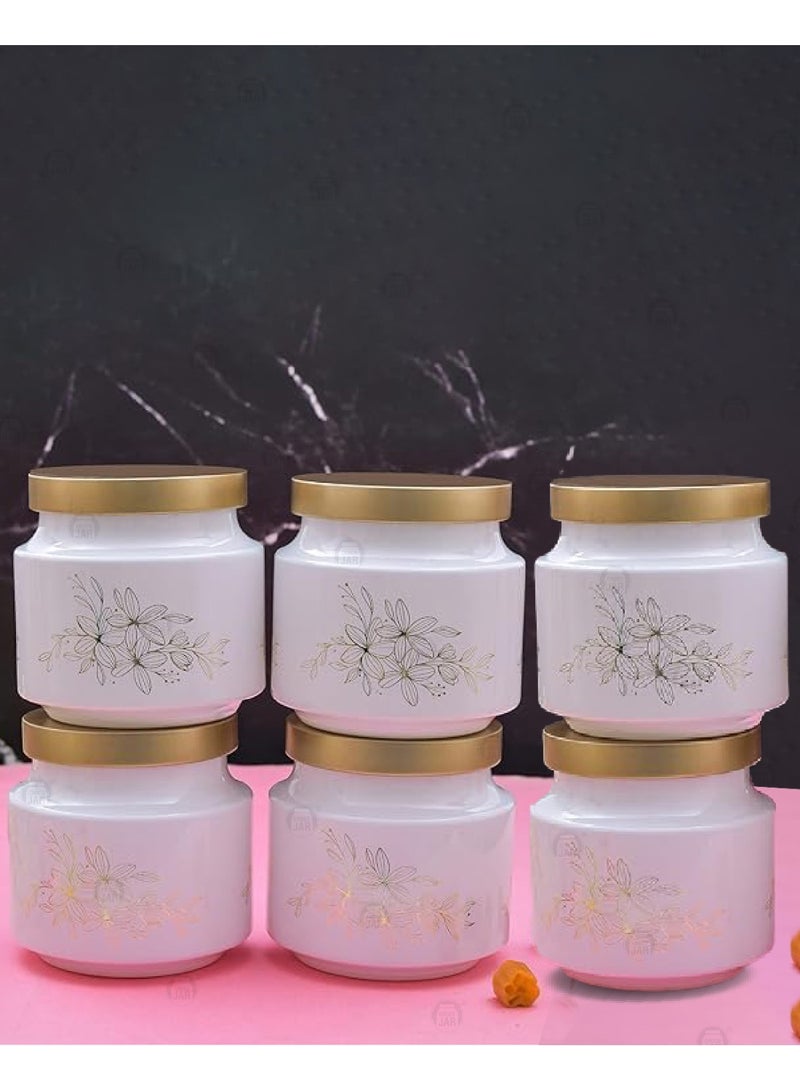 CROCO JAR Premium Color Coated & Printed Design 600 ML REJOICE WHITE GOLDEN LEAF DESIGN WITH GOLDEN CAP-6 PCS - Image 2