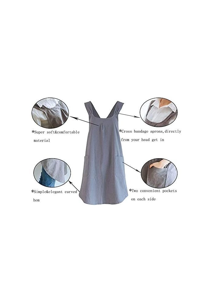 Soft Cotton Linen Cross Back Apron - Japanese Style Pinafore Dress in Grey - Image 4