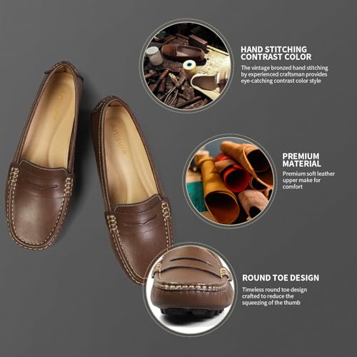 Artisure Women's Classic Handsewn Coffee Bean Genuine Leather Penny Loafers Driving Moccasins Casual Boat Shoes Slip On Fashion Office Comfort Flats 6 M US SKS-1221KF060 - Image 3