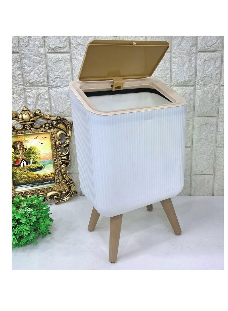 Soft Touch Ribbed Wastebasket with Wooden Pergola Ribbed Modern and Elegant Design in Every Corner 10 Litre MK - Image 2
