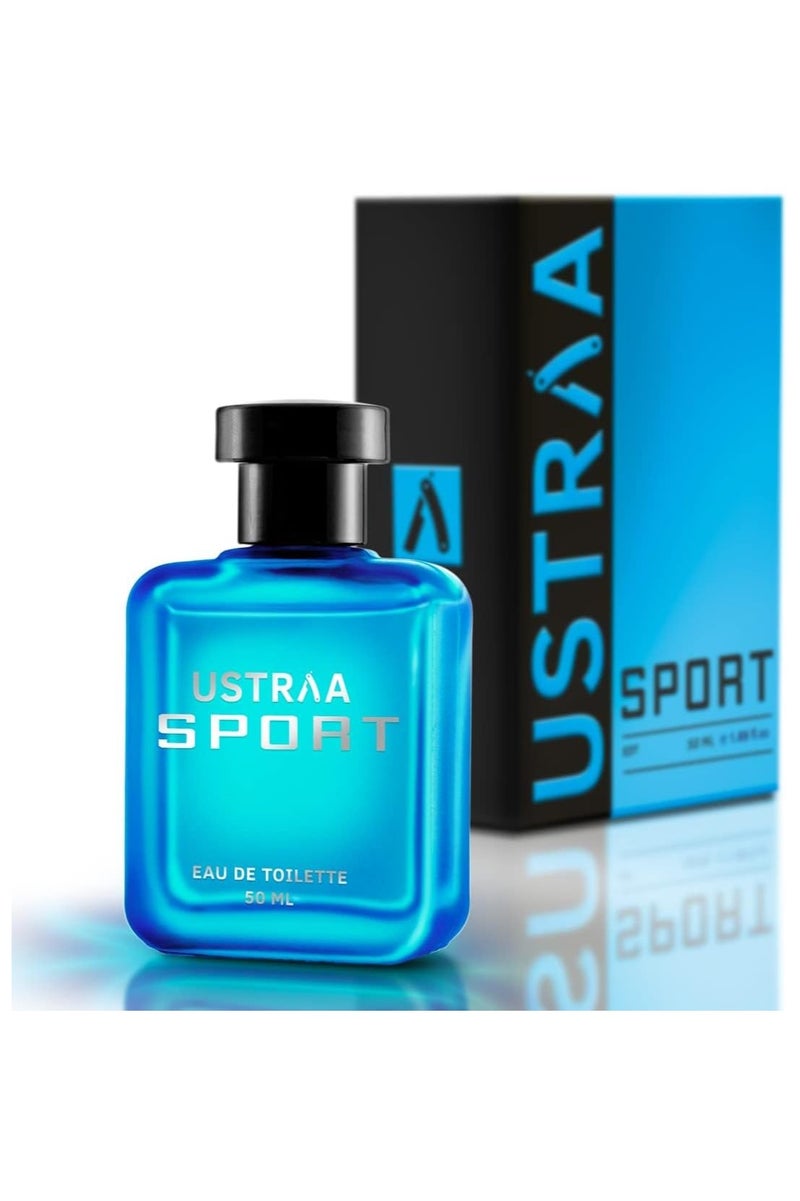 Ustraa Sport EDT Perfume For Men – 50ml | Long-Lasting Masculine Fragrance | Aromatic, Sweet, Earthy, Musky Notes | Perfect for All Occasions | Elegant Glass Bottle Design | No Gas - Image 2