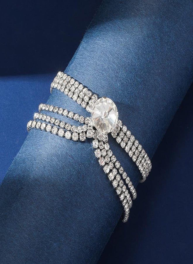 BERYUAN Cuban Silver Gold Crystal Rhinestone Ankle Bracelets Dainty Cuban Link Chain Rhinestone Foot Chain Adjustable Link Ankle Bracelet Tassel Crystal Rhinestone Ankle Bracelets for Women (silver) - Image 4