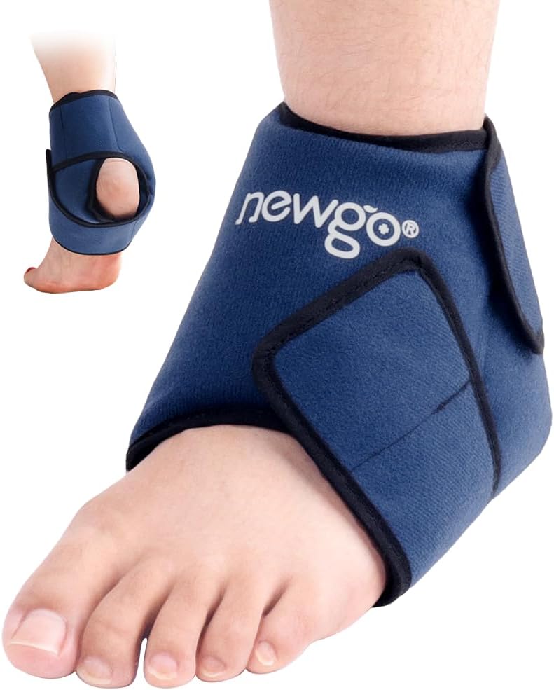NEWGO Ankle Ice Pack for Pain Relief with Long Lasting Cold, Comfortable Gel Cold Pack for Swelling, Surgery, Broken Ankle, Easy to Put On & Fits Well