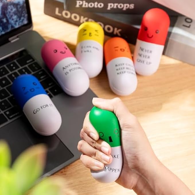 Jenaai 36 Pcs Pill Stress Balls Motivational Squishy Stress Relief Balls Pill Shaped Foam Squeeze Ball Anger Management Toys Grip Strengthener for Teens Adults Anxiety Fidget Nursing Party Supplies - Image 3