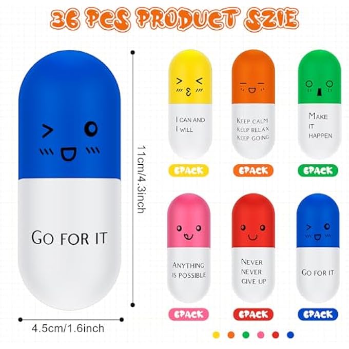 Jenaai 36 Pcs Pill Stress Balls Motivational Squishy Stress Relief Balls Pill Shaped Foam Squeeze Ball Anger Management Toys Grip Strengthener for Teens Adults Anxiety Fidget Nursing Party Supplies - Image 2