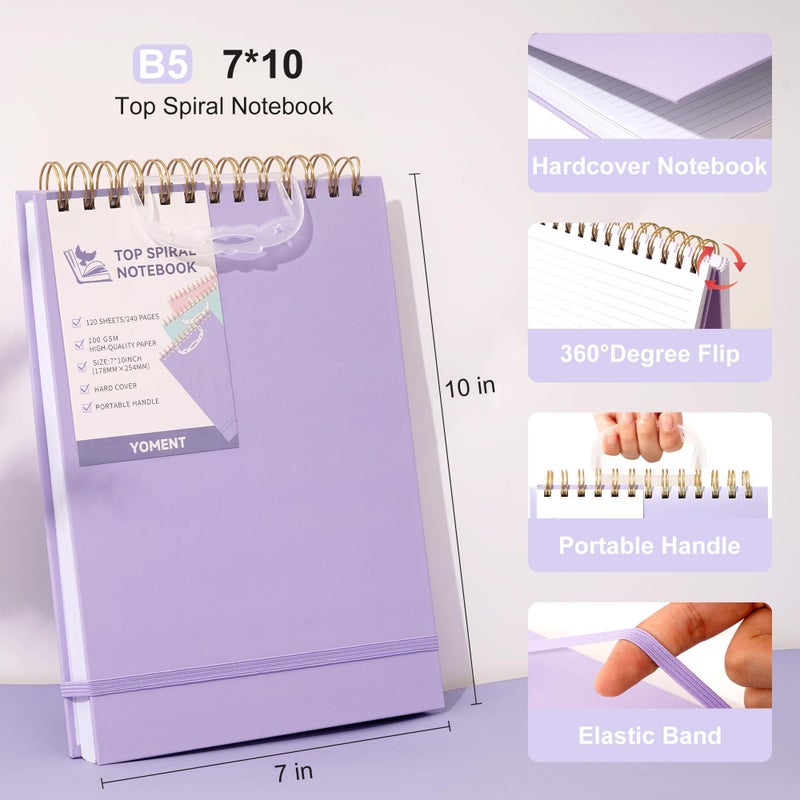 Yoment Top Spiral Notebook, Hardcover Steno Pads, 240 Pages Top Bound Spiral Notebooks, 7"x10" College Ruled Spiral Notepad Left-Handed Notebooks for Work School Office Business,Purple - Image 3