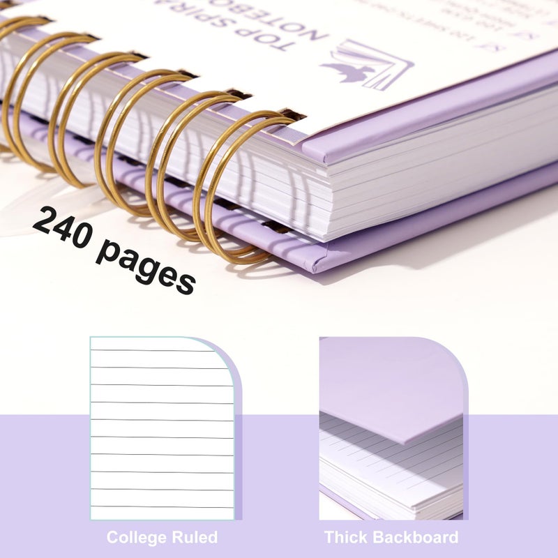 Yoment Top Spiral Notebook, Hardcover Steno Pads, 240 Pages Top Bound Spiral Notebooks, 7"x10" College Ruled Spiral Notepad Left-Handed Notebooks for Work School Office Business,Purple - Image 5