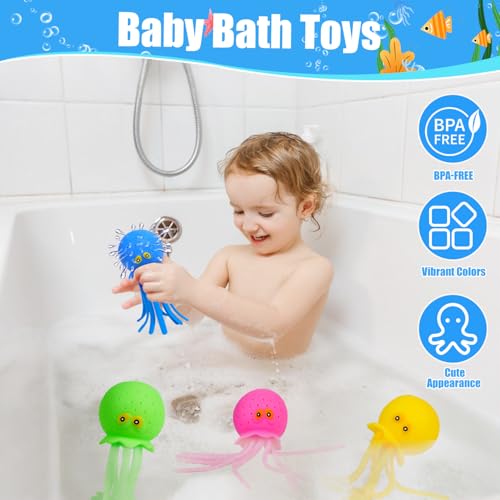 Auvitaya 4 PCS Octopus Water Balls Sensory Stress Relief Floating Pool Toys for Kids Water Splash Balls Toddler Swim Bath Toys Christmas Goodie Bag Fillers for Babies - Image 5