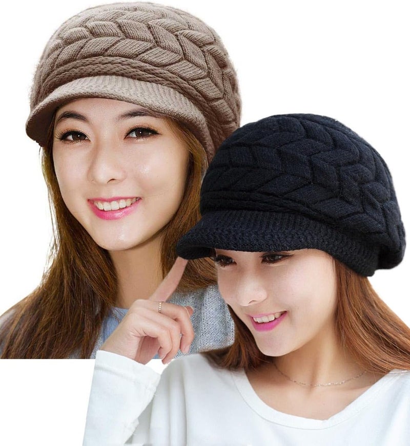 HINDAWI Women Winter Warm Knit Hat Wool Snow Ski Caps with Visor - Image 1