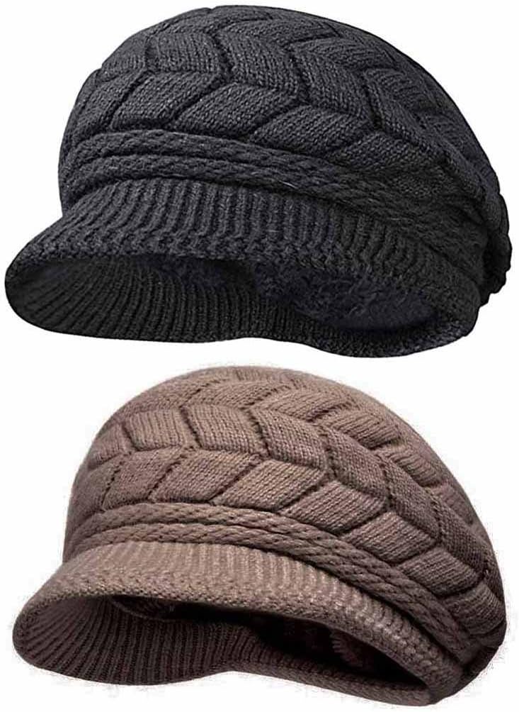 HINDAWI Women Winter Warm Knit Hat Wool Snow Ski Caps with Visor - Image 2