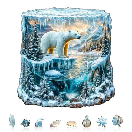 SECOGM Wooden Puzzles for Adults 500 Pieces Frozen Polar Bear Wood Puzzles Adult Unique Animal Shape Wooden Jigsaw Puzzles for Adults Birthday Gifts for Puzzle Lovers Family 173 173in - Image 5