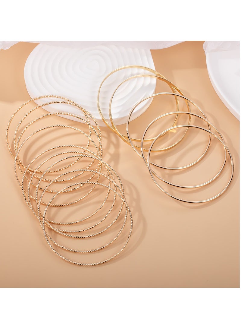 Mark Fairwhale Retro Personalized Wide Face Bracelet Set Gold Smooth Irregular Bracelet 14 Piece Set  - Image 3
