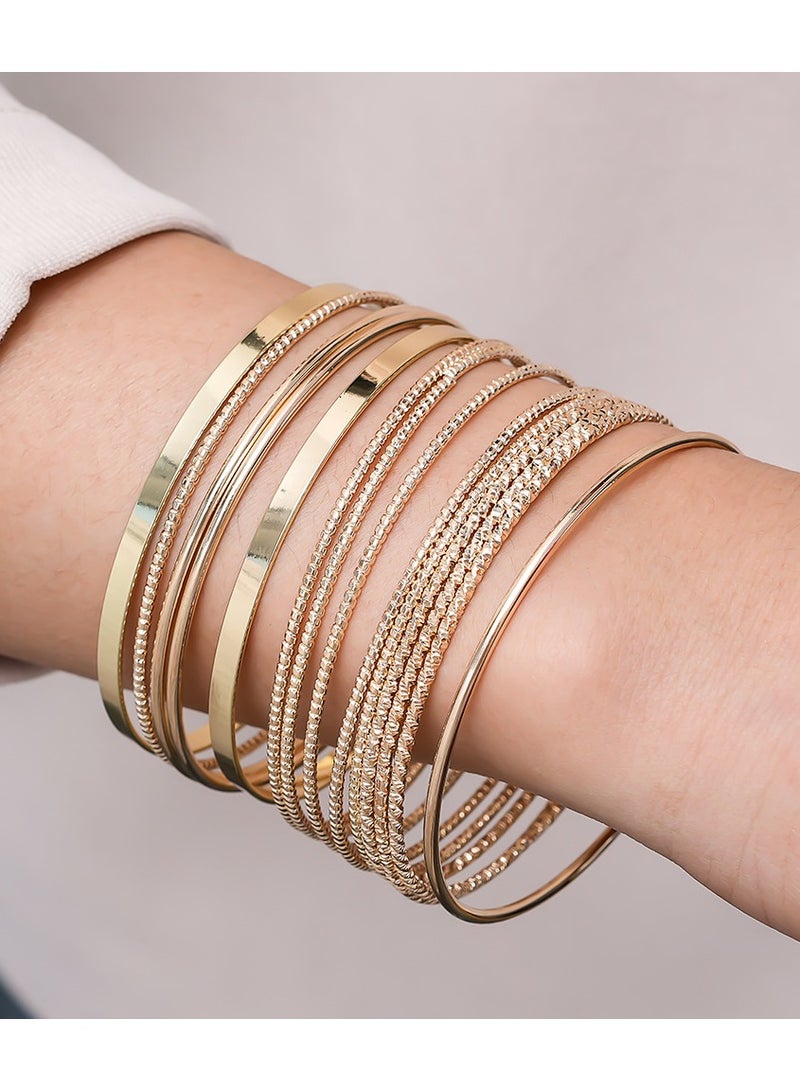 Mark Fairwhale Retro Personalized Wide Face Bracelet Set Gold Smooth Irregular Bracelet 14 Piece Set  - Image 4
