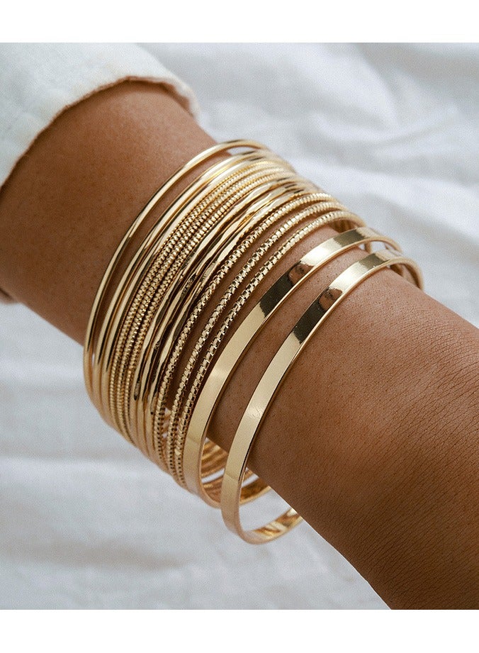 Mark Fairwhale Retro Personalized Wide Face Bracelet Set Gold Smooth Irregular Bracelet 14 Piece Set  - Image 5