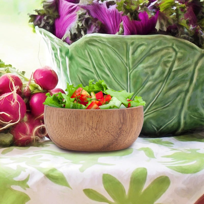 Small Acacia Wood Salad Bowl Set 2 Pieces 8x3 5cm Natural Wooden Serving Bowls Kitchen Dining - Image 5