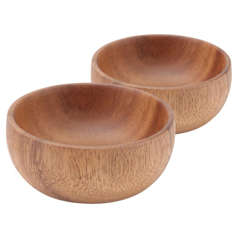 Small Acacia Wood Salad Bowl Set 2 Pieces 8x3 5cm Natural Wooden Serving Bowls Kitchen Dining - Image 2