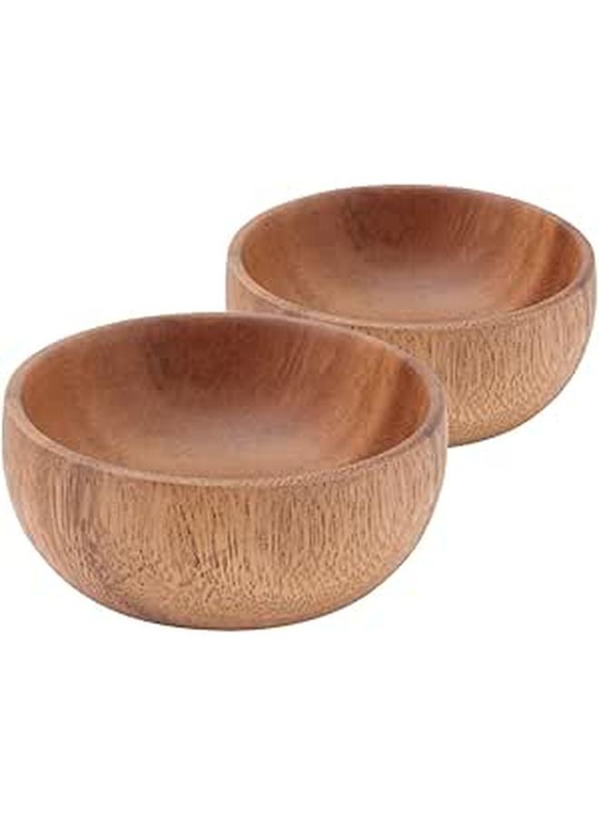 Small Acacia Wood Salad Bowl Set 2 Pieces 8x3 5cm Natural Wooden Serving Bowls Kitchen Dining - Image 1