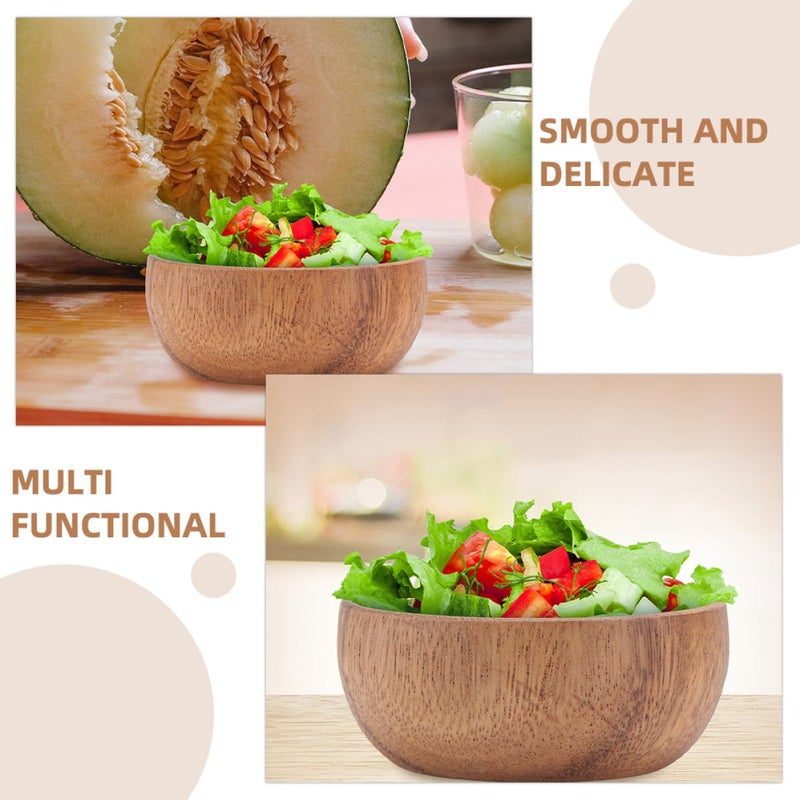 Small Acacia Wood Salad Bowl Set 2 Pieces 8x3 5cm Natural Wooden Serving Bowls Kitchen Dining - Image 4