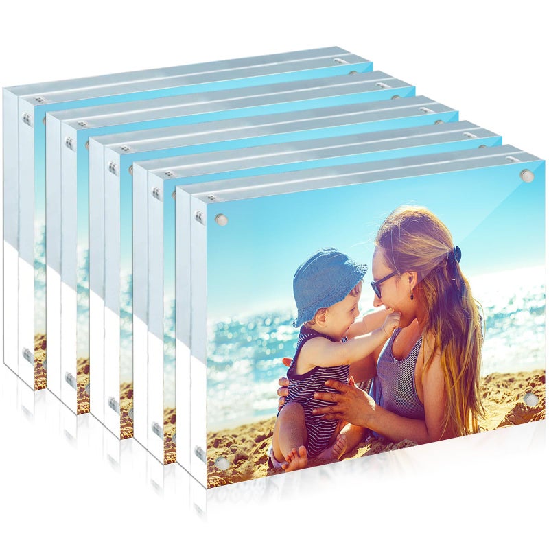 HELPLEX Acrylic Frame 5 Pack 5x7 Acrylic Picture Frames 24mm Thicker Frameless Clear Frame Double Sided Magnetic Frame Free Standing Desktop Display Stand