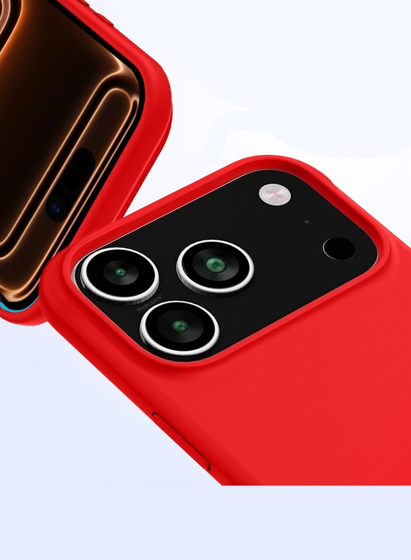 CATANES Silicone Protective Phone Case for iPhone 17 Pro - Soft Anti-Scratch Microfiber Lining Ultra Slim Drop Protection Phone Cover - Red - Image 3