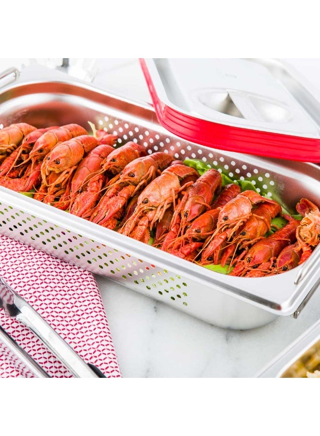 Restaurantware One Third (1/3rd) Perforated Steam Table Pan - 2.5" Deep - Collapsible Handles - Anti Jam - Commercial Grade Stainless Steel - 1ct Box - Met Lux - Image 3