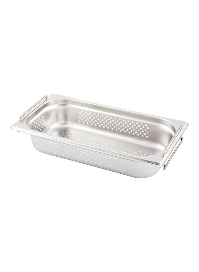 Restaurantware One Third (1/3rd) Perforated Steam Table Pan - 2.5" Deep - Collapsible Handles - Anti Jam - Commercial Grade Stainless Steel - 1ct Box - Met Lux - Image 1