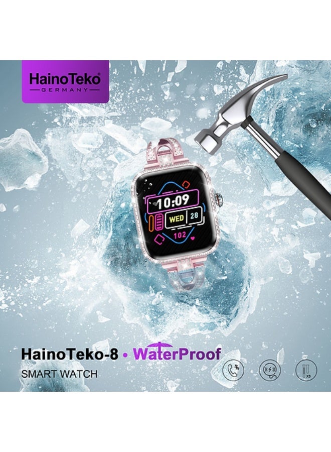 هينو تيكو ساعة هاينو تيكو الذكية HainoTeko-8 بشاشة AMOLED مقاومة للماء ومساعد صوتي بالذكاء الاصطناعي و3 أحزمة قابلة للتبديل مصممة للسيدات باللون الوردي - Image 2