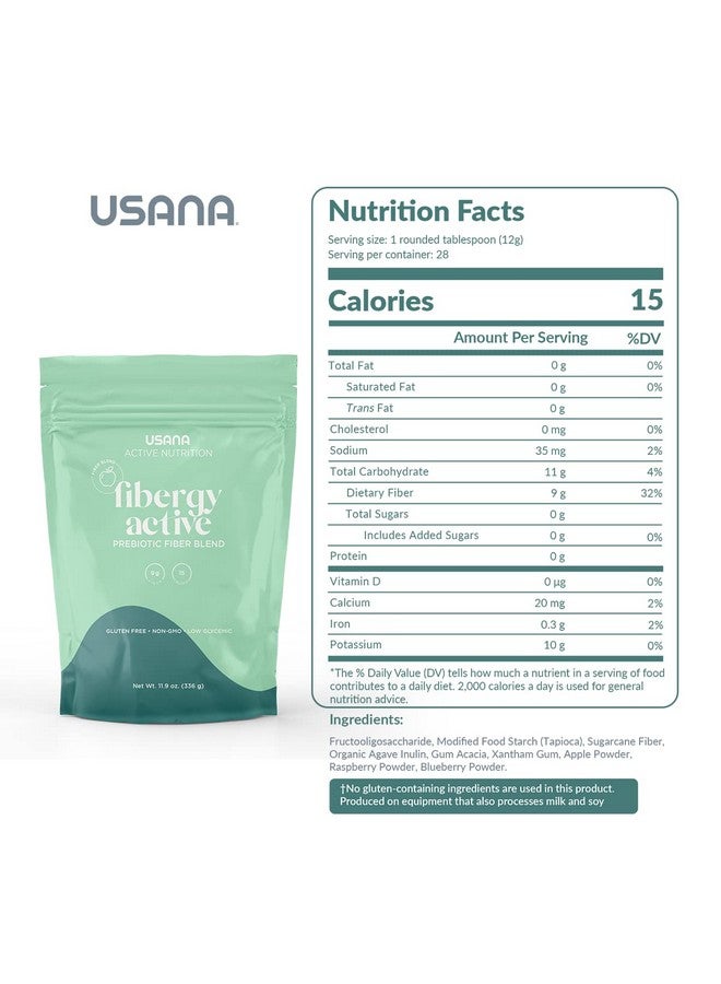 USANA فيبرجي أكتيف مع ألياف بروبيوتيك لصحة الأمعاء غير معدلة وراثيًا خالية من الغلوتين منخفضة نسبة السكر 336 جرام 28 حصة - Image 3