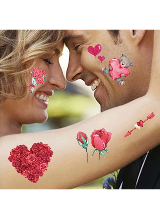 HOUSON Valentine's Day Tattoos Mother's Day Tattoos for Women Men Boys Girls Body Art Decoration Flower Lips Heart Balloon Gifts Stickers Temporary Tattoo Sticker Couple's Favors Decoration Supplies  - Image 3