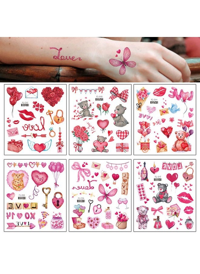 HOUSON Valentine's Day Tattoos Mother's Day Tattoos for Women Men Boys Girls Body Art Decoration Flower Lips Heart Balloon Gifts Stickers Temporary Tattoo Sticker Couple's Favors Decoration Supplies  - Image 1