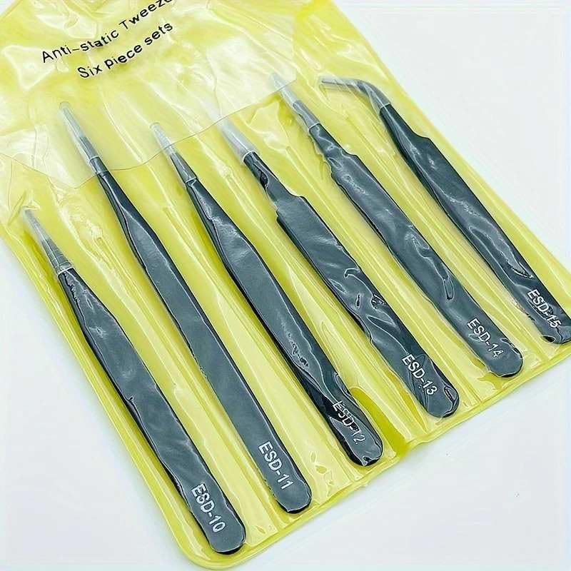 Professional 6PCS Tweezers Set – Anti-Static Stainless Steel, Fine Tip Tools for Mobile, Watch, Circuit Board & Small Parts Repair