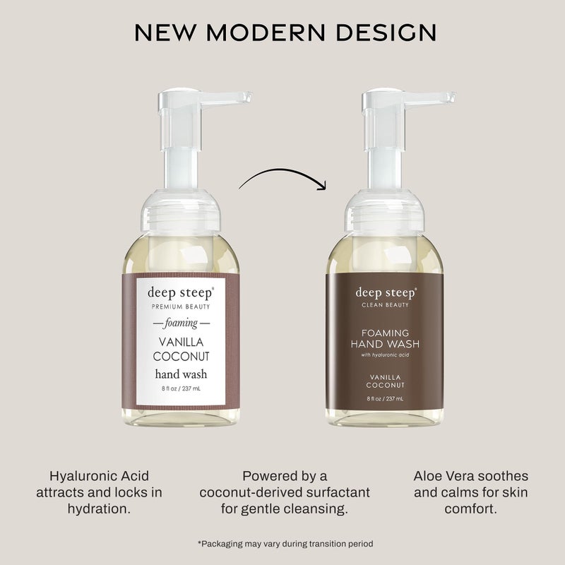 Deep Steep Foaming Hand Wash, Vanilla Coconut, 8 oz â€“ Gentle Cleanser with Aloe, Argan Oil, Shea Butter & Hyaluronic Acid â€“ Vegan, Clean Beauty, Soft & Hydrated Hands - Image 3