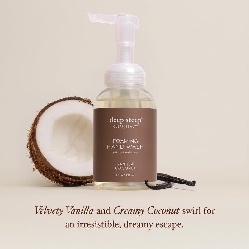 Deep Steep Foaming Hand Wash, Vanilla Coconut, 8 oz â€“ Gentle Cleanser with Aloe, Argan Oil, Shea Butter & Hyaluronic Acid â€“ Vegan, Clean Beauty, Soft & Hydrated Hands - Image 4