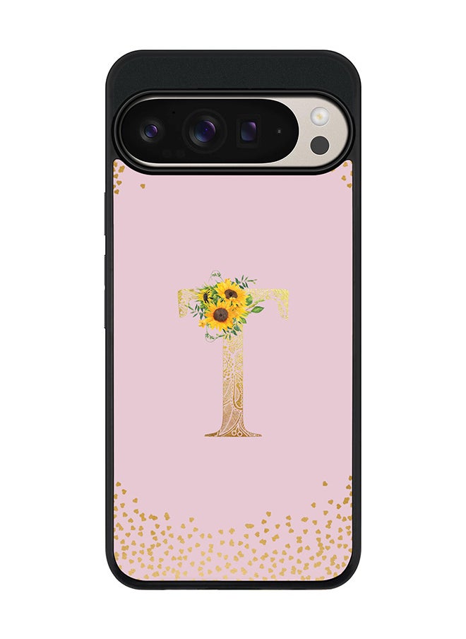 Stylizedd For Google Pixel 9 Pro XL Case,Slim fit Camera Protection, Shockproof Thin Phone cover - Custom Floral Monogram - T (Pink )  - Image 1