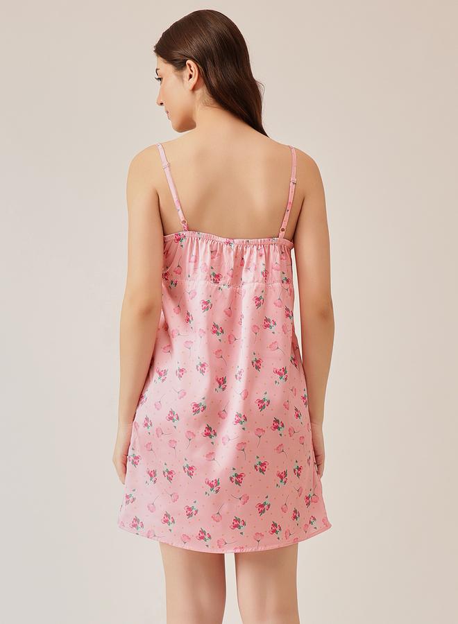 كلوفيا قميص نوم قصير ساتان بطبعة أزهار - Image 3