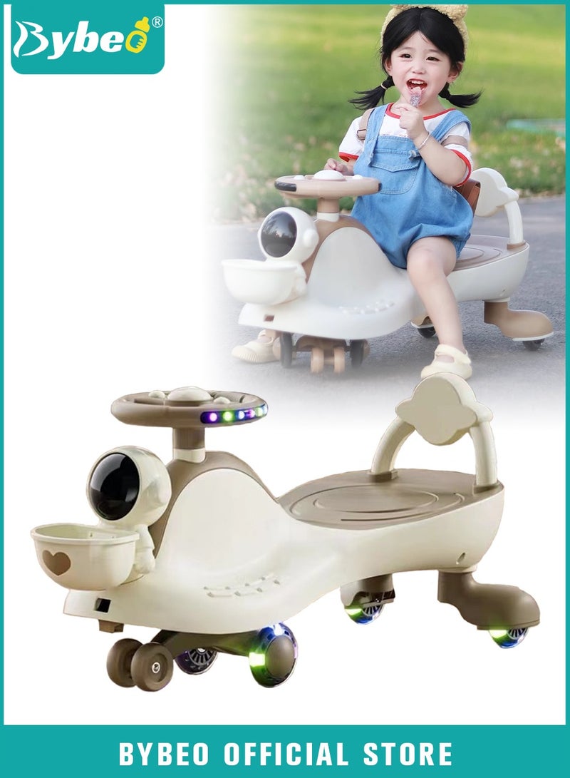 بيبو دراجة ركوب للأطفال، دراجة ملتوية سحرية للأطفال من سن 1 إلى 6 سنوات، سيارة أرجوحة ممتدة للأطفال، لعبة ركوب للأطفال الصغار، دراجة ملتوية بعجلات صامتة، أضواء، موسيقى ومسند ظهر، مناسبة للركوب مع الوالدين - Image 1